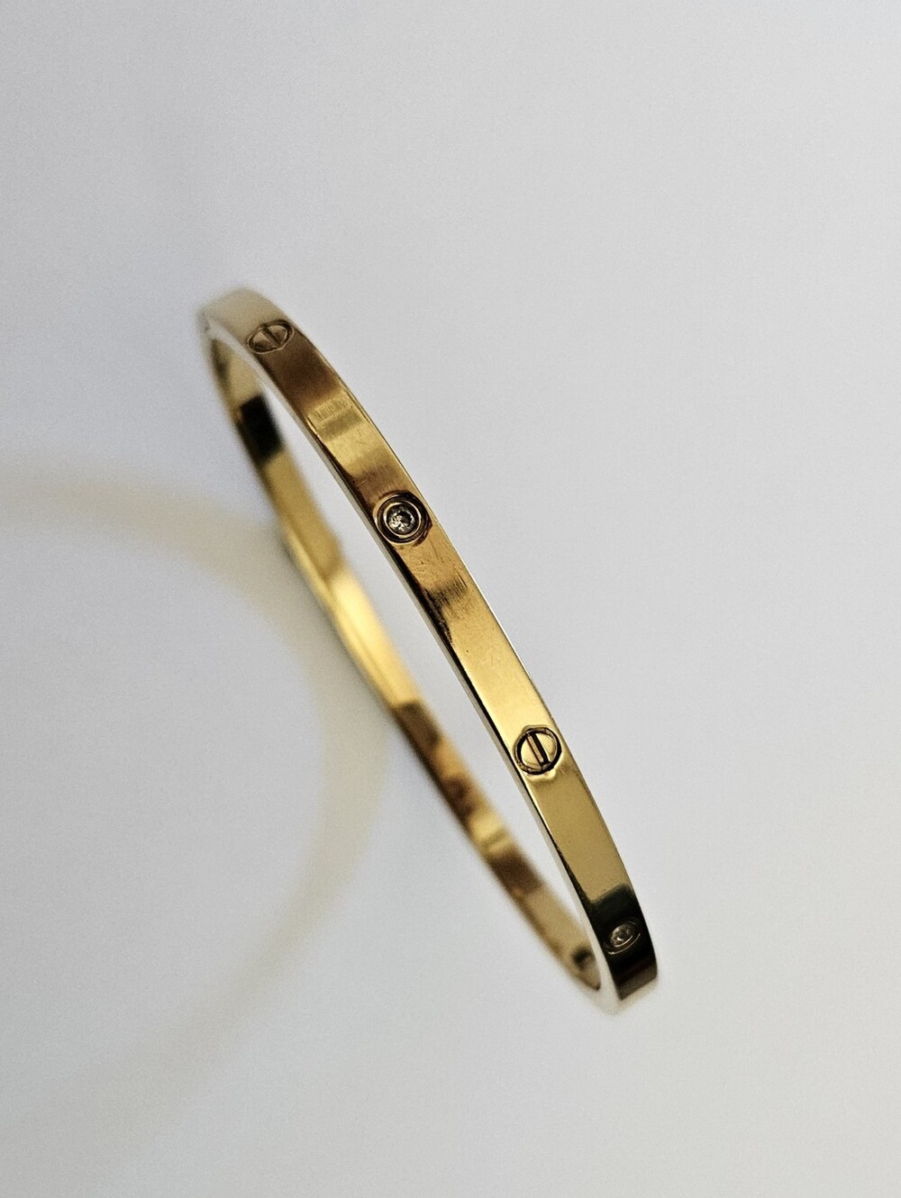 Gold Tone Hinged Screw-Accent Bangle Bracelet with Crystal Accents Size 6